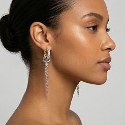 Pendientes de aro con borla y cadena de latón con micro circonitas cúbicas para mujer.&nbsp;WGBBBBD-02