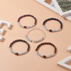 Круглый эластичный браслет из натуральных аквамаринов и смешанных драгоценных камней для женщин&nbsp;BJEW-JB09270