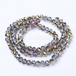 電気メッキ透明ガラスビーズ連売り  半分メッキ  多面カット  ロンデル  黄金メッキ  3.5x3mm  穴：0.4mm  約123~127個/連  13.7~14.1インチ（35~36cm）&nbsp;EGLA-A034-T3mm-Z06
