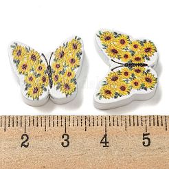 プリントウッドビーズ  蝶/ミツバチ  ゴールド  16x19x6.5mm  穴：2mm&nbsp;WOOD-G022-28D-08