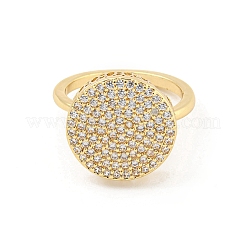 Плоские круглые латунные кольца с микропаве и прозрачным фианитом на палец RJEW-G309-41G