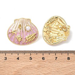 304ステンレススチール＆エナメルスタッドピアス  シェル形状  ゴールドカラー  22x25.5mm&nbsp;EJEW-Z170-01G-01