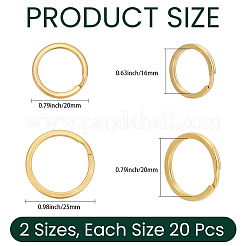 40 Stück 2 Stile geteilte Messing-Schlüsselringe&nbsp;KK-CY0001-05