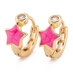 Серьги-кольца Huggie из латуни с прозрачным фианитом и прозрачным фианитом EJEW-P187-C