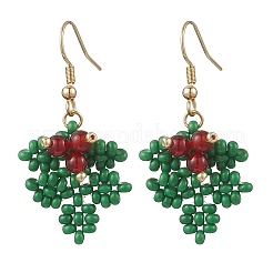 Рождественские серьги-подвески из стеклянных бусин ручной работы&nbsp;EJEW-MZ00516