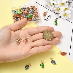40本4色合金エナメルペンダント  葉  ライトゴールド  ミックスカラー  20x10x2mm  穴：1.6mm  10個/カラー&nbsp;ENAM-FS0004-36
