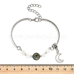 Bracciali a maglie in conchiglia di paua naturale e conchiglia stella d'acqua dolce.&nbsp;BJEW-JB14326