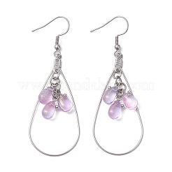 Серьги-капли из нержавеющей стали 304 с прозрачным стеклом EJEW-JE06404-02