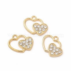 合金ラインストーンチャーム  ダブルハート  ゴールドカラー  14.5x17.5x2mm  穴：1.5mm&nbsp;PALLOY-I217-26G