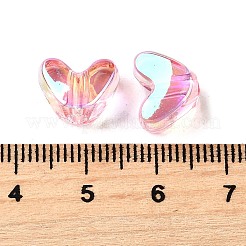 UVメッキ透明アクリルビーズ  虹色の  ハート  ショッキングピンク  9x11.5x7mm  穴：1.4mm&nbsp;MACR-F083-11D