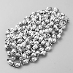 Браслет с овальными звеньями из пластика с искусственным жемчугом&nbsp;LCHA-WH0001-04