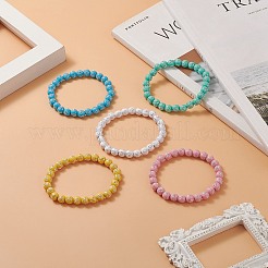 女性用クロスビーズストレッチブレスレット付きアクリルラウンド  ミックスカラー  内径：2-1/8インチ（5.4cm）&nbsp;BJEW-JB09220