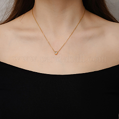 Collane con catena a maglie e ciondolo a forma di cuore in acciaio inossidabile 304 con pavé di zirconi cubici trasparenti per donna&nbsp;FS0820-1