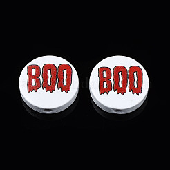 Бусины из натурального дерева с принтом на Хэллоуин WOOD-T021-101