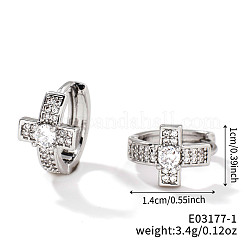 Элегантные серьги-кольца с крестообразным узором из латуни и прозрачными кубическими цирконами HU5672-1