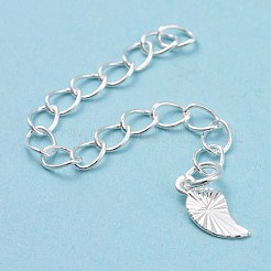 真鍮製チェーンエクステンダー  葉のチャーム付き  銀  59x3mm&nbsp;KK-Z018-07S