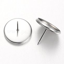 変色しにくいフラットラウンドステンレススチールスタッドピアスセッティング  ステンレス鋼色  トレイ：14mm  16mm  ピン：0.7mm&nbsp;X-STAS-M227-14mm