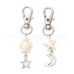 Colgante de turquesa sintética con forma de tortuga y estrella de mar&nbsp;HJEW-JM03209-02