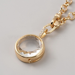 Colliers pour femmes avec pendentif médaillon rond plat en laiton et verre&nbsp;NJEW-WH0002-260