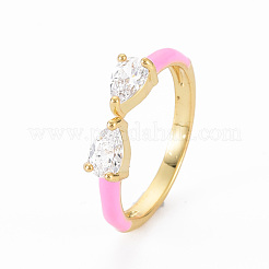 Латунные кольца-манжеты с бантом и микропаве RJEW-N037-004-NF