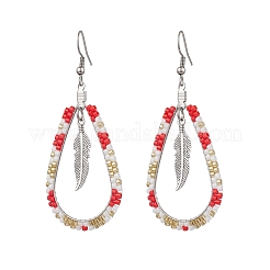 Orecchini a cerchio con perline di vetro e acciaio inossidabile 304 per donna&nbsp;EJEW-MZ00397-02