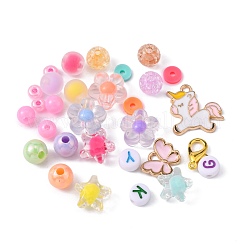 DIYジュエリー作りパーツキット  アクリル＆ガラス＆ポリマークレイ＆プラスチックビーズを含む  合金チャームとペンダント  亜鉛合金カニカン  ミックスカラー&nbsp;DIY-FS0002-76