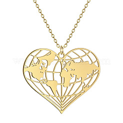 Collane con ciondolo a forma di cuore con mappa in acciaio inossidabile 201 per donna&nbsp;FS-WGB4230-01