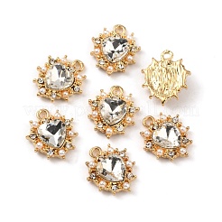 アクリルラインストーンチャーム  合金とプラスチックのイミテーションパールビーズ付き  ハート  クリスタル  17x15x5mm  穴：1.4mm&nbsp;FIND-CJC0006-42F