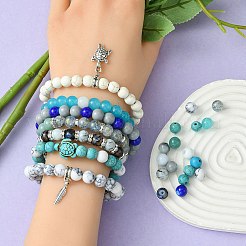 DIYジュエリー作りパーツキット  ガラスと天然および合成の混合宝石ビーズを含む  合金ビーズ & ダングル チャーム  アイアン製スペーサービーズ  亀と甲羅と足と月  ミックスカラー  645個/箱&nbsp;DIY-YW0008-26