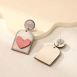 バレンタインデーのアクリルアーチとハートのダングルスタッドピアス  プラチナ  ピンク  42x22mm&nbsp;FS-WGE7447-01