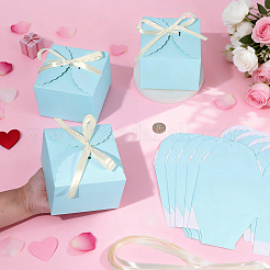 正方形の紙製ギフトボックス20個  リボン付き  誕生日結婚式パーティーチョコレートキャンディギフトボックス  ライトシアン  完成品：12x12x9cm&nbsp;CON-PH0003-51B
