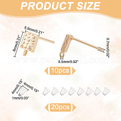 10 шт. квадратная фурнитура для сережек-гвоздиков из латуни с кубическим цирконием&nbsp;KK-AR0004-03