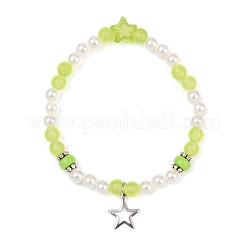Окрашенный круглый натуральный малайзийский нефрит с абс пластиковыми бусинами из жемчуга эластичные браслеты для женщин&nbsp;BJEW-JB11643-02