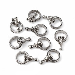 合金ペンダント  カドミウムフリー＆鉛フリー  リングチャーム付きスカル  アンティークシルバー  31.5x23x13mm  穴：4x5.5mm&nbsp;PALLOY-M206-04AS