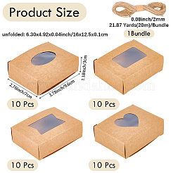 40 шт. 4 стиля прямоугольные подарочные коробки из крафт-бумаги с видимым окошком для ювелирных изделий&nbsp;CON-BBC0001-15