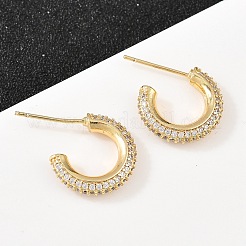 Серьги-гвоздики из латуни в форме буквы С с прозрачным кубическим цирконием&nbsp;EJEW-A156-11A-G