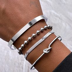 4 шт. наборы цепочек и браслетов-манжет из нержавеющей стали 304 для женщин и мужчин BJEW-F505-02P