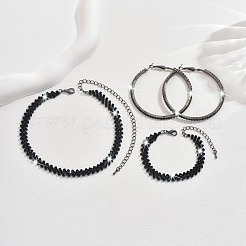 Сплав с гагатовым стразами цепочка ожерелье и серьги-кольца и браслет FS-WG9D127-02