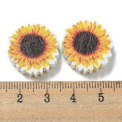 プリントウッドビーズ  ヒマワリ  ゴールド  20x6.5mm  穴：2.5mm&nbsp;WOOD-G022-29A