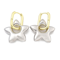 Aretes de aro de latón con forma de estrella para mujer&nbsp;EJEW-U057-06C-04GP