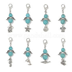 Ангел синтетические бирюзовые бусины и сплав морских животных подвесные украшения&nbsp;HJEW-JM03074