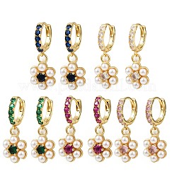 Латунные микро проложить серьги обруча кубического циркония EJEW-S277-13G