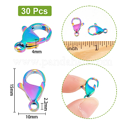 PVD真空メッキ304ステンレススチールカニカン  虹色  15x10x4mm  穴：2.2mm  30個/箱&nbsp;STAS-UN0017-79MC