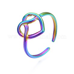 304ステンレススチールハートラップカフリング  女性のためのレインボーカラーオープンリング  usサイズ7 3/4(17.9mm)&nbsp;LS-RJEW-N038-054