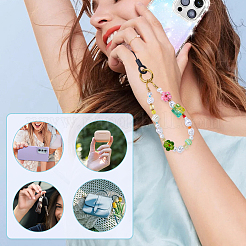 ABSプラスチック製模造パール＆ガラスシード携帯ストラップ2個  316ステンレス鋼のスプリングゲートリングとナイロンコードモバイルストラップ付き  花  ゴールドカラー  ミックスカラー  85~125mm&nbsp;HJEW-JOY00004
