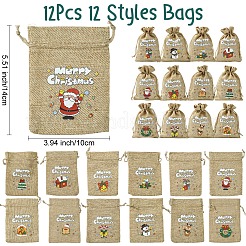 12 шт. 12 стиля рождественских принтованных мешков для упаковки мешков с завязками ABAG-FS0001-03A