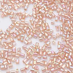 11/0ツーカットラウンド穴ガラスシードビーズ  六角  銀並ぶ  虹メッキ  バリーウッド  2x2mm  穴：0.5mm  約41000個/ポンド&nbsp;SEED-G006-2mm-639