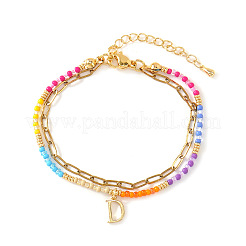 Braccialetti a doppio strato con ciondolo a forma di lettera in acciaio inossidabile 304&nbsp;VG5038-4