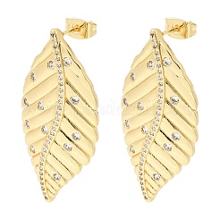 Boucles d'oreilles puces en laiton et zircon cubique transparent en forme de feuille pour femmes&nbsp;EJEW-A162-05G