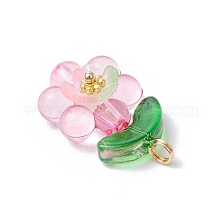 光る透明樹脂の花のペンダント  透明アクリルビーズフレームと304ステンレススチールループ付き  ミックスカラー  26x15x10mm  穴：3mm&nbsp;PALLOY-JF03759-02